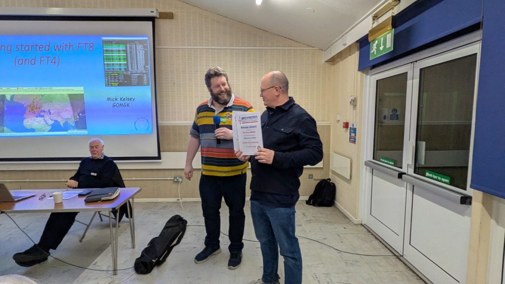 Ed M8GSY being presented with a Bronze and Silver Brickworks Award.